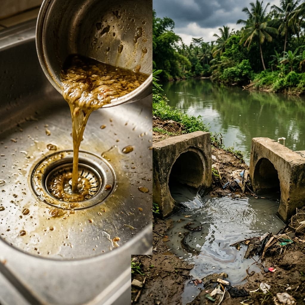 Bahaya Membuang Minyak Jelantah ke Saluran Air